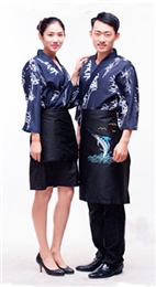 韩式料理厨师服 日式服务员寿司服 竹子印花工作服 春夏料理和服 后厨厨师工作服定做